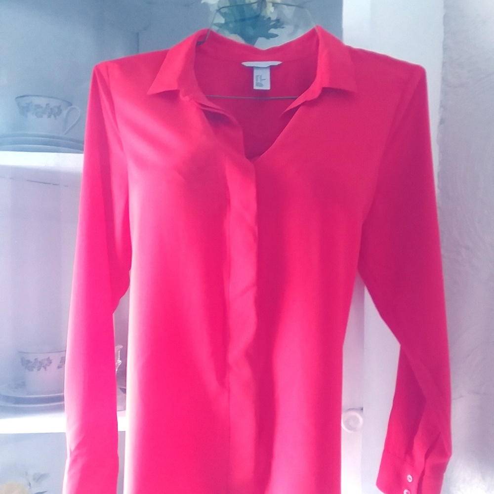 H&M Orangey-Red Blouse Faux Silk (12)
